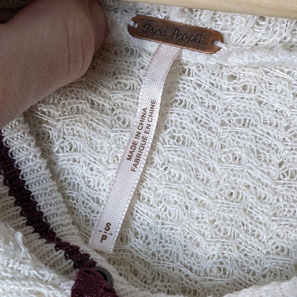 Free People Linen Love All Hoodie Pullover Ivory Burgundy Combo Knit Size Small - Picture 13 of 13